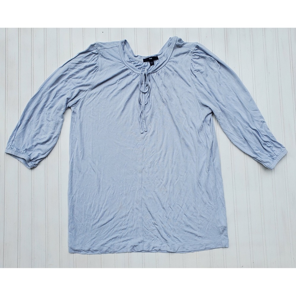 Gap Light Blue Rayon Tie Neck 3/4 Sleeve Blouse Top S/890990-01 Womens Medium